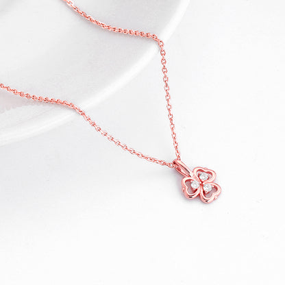 Rose Gold Three Leaf Clover Pendant With Link Chain