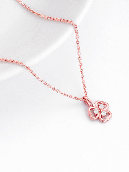 Rose Gold Three Leaf Clover Pendant With Link Chain