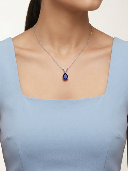 Silver Midnight Blue Pendant With Link Chain