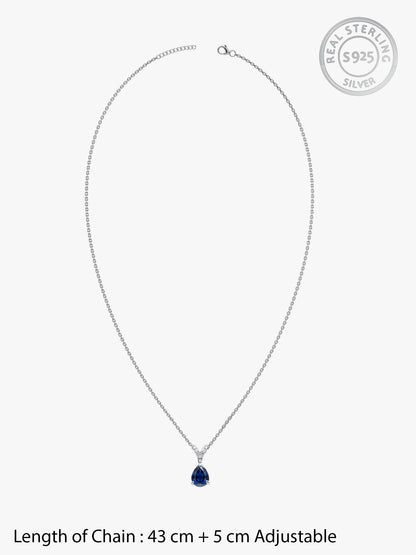 Silver Midnight Blue Pendant With Link Chain