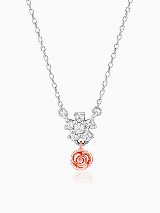 Silver And Rose Gold Studded Rose Necklace