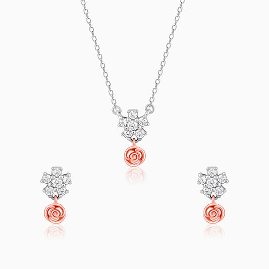Silver And Rose Gold Studded Rose Set