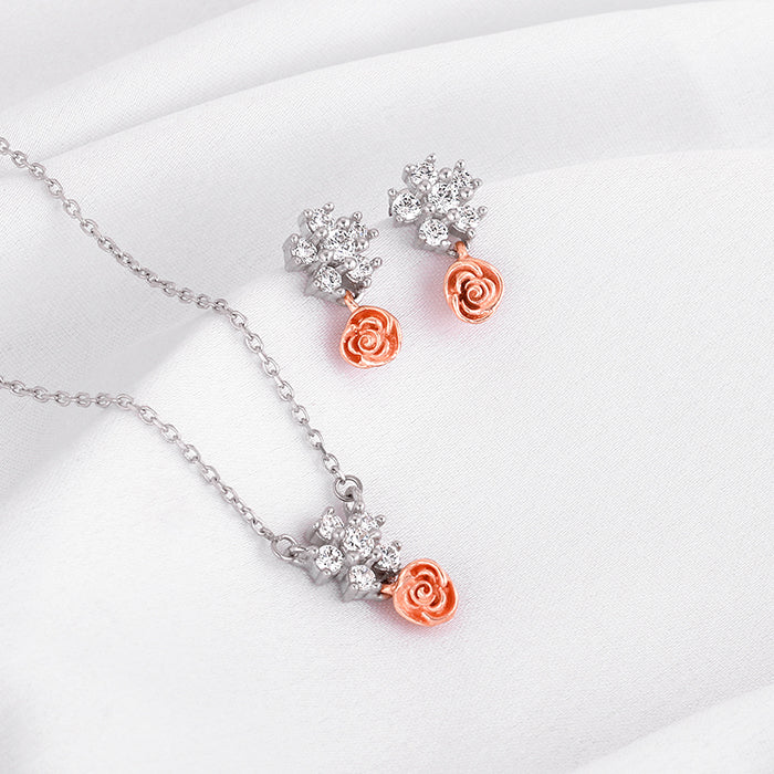 Silver And Rose Gold Studded Rose Set