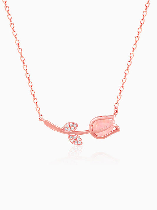 Rose Gold Pink Quartz Flower Necklace