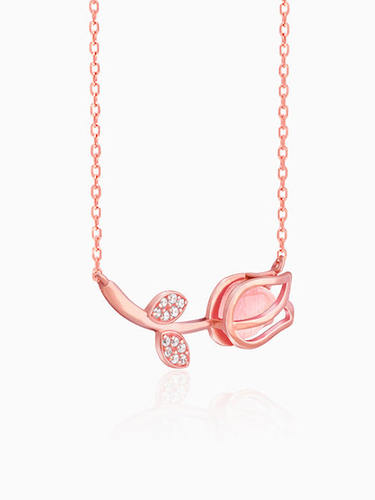 Rose Gold Pink Quartz Flower Necklace