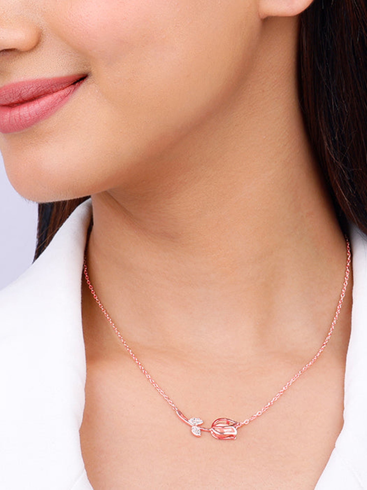 Rose Gold Pink Quartz Flower Necklace