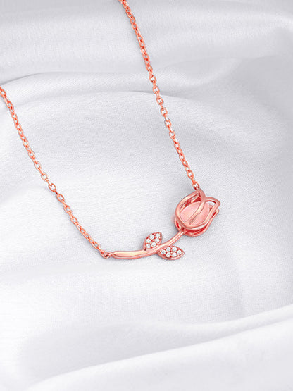 Rose Gold Pink Quartz Flower Necklace