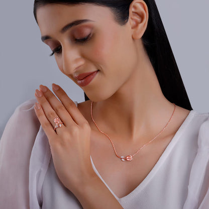 Rose Gold Pink Quartz Flower Set of Two