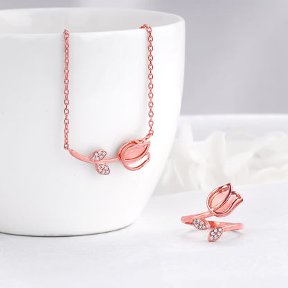 Rose Gold Pink Quartz Flower Set of Two