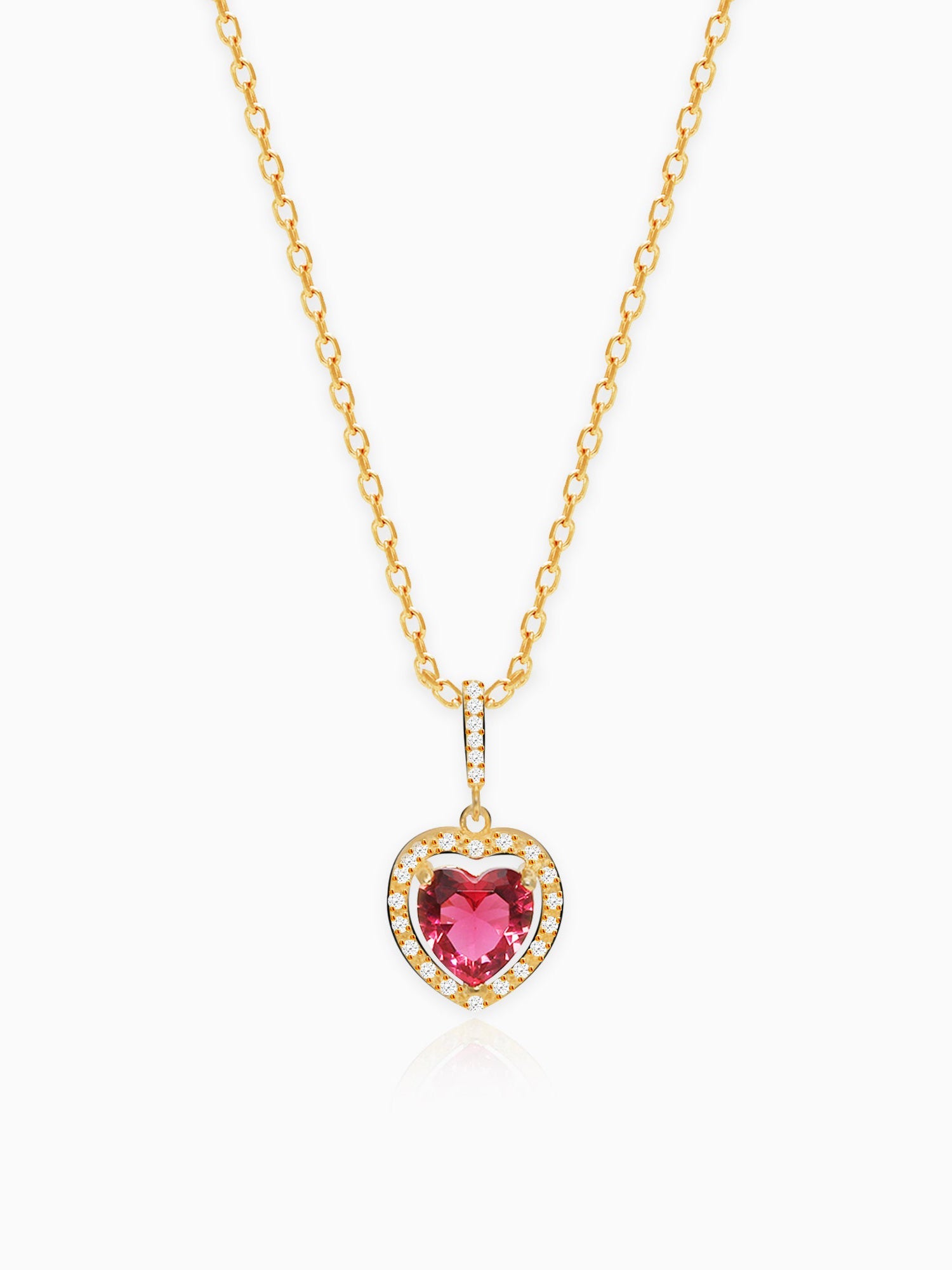 Golden Crimson Heart Pendant with Link Chain