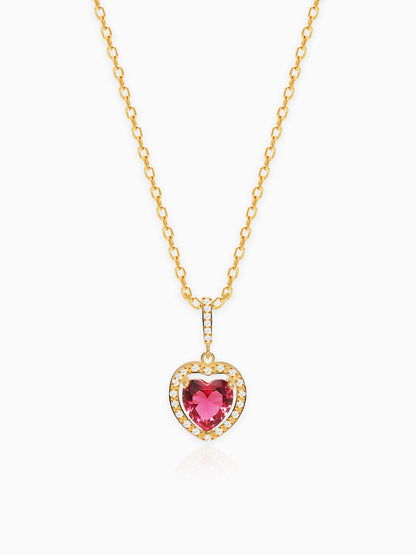 Golden Crimson Heart Pendant with Link Chain