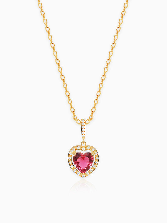Golden Crimson Heart Pendant with Link Chain