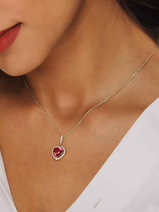 Golden Crimson Heart Pendant with Link Chain