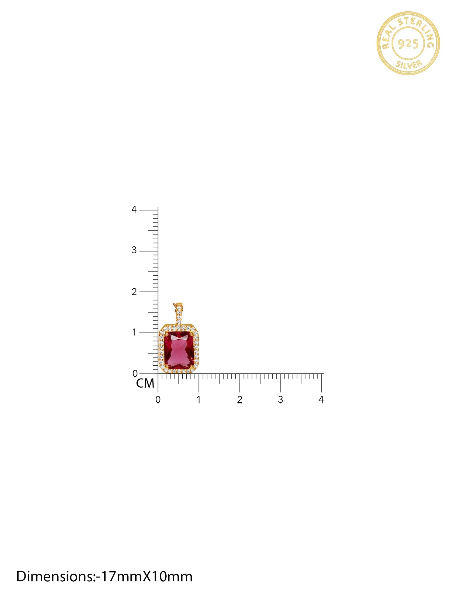Golden Ruby Red Baguette Pendant with Link Chain
