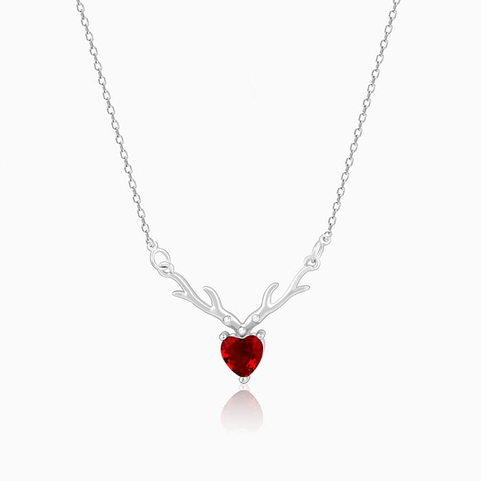 Silver Deer Heart in Red Necklace