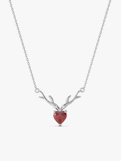 Silver Deer Heart in Red Necklace