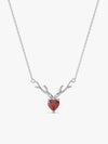 Silver Deer Heart in Red Necklace