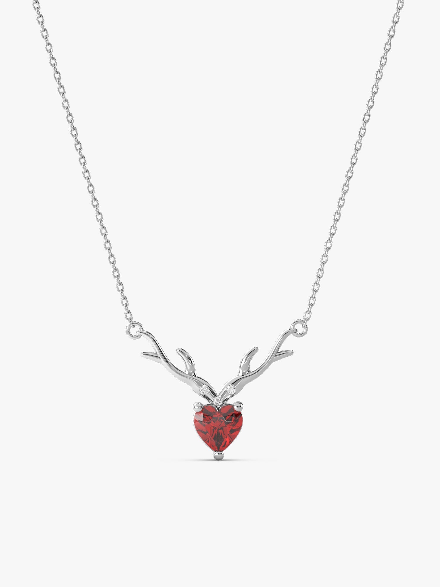 Silver Deer Heart in Red Necklace