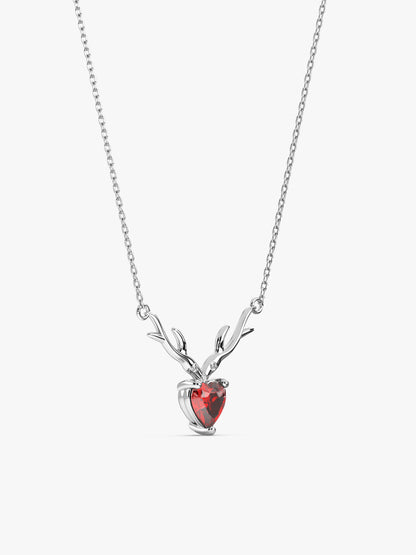 Silver Deer Heart in Red Necklace