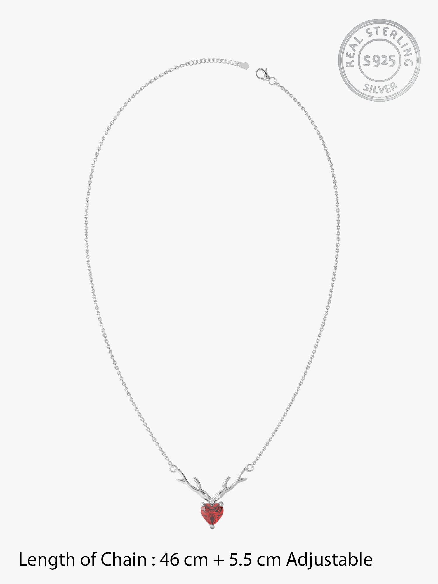Silver Deer Heart in Red Necklace