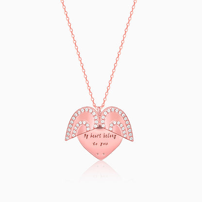 Rose Gold Openable Heart Pendant With Link Chain