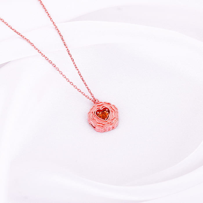 Rose Gold I Love You Floral Pendant With Link Chain