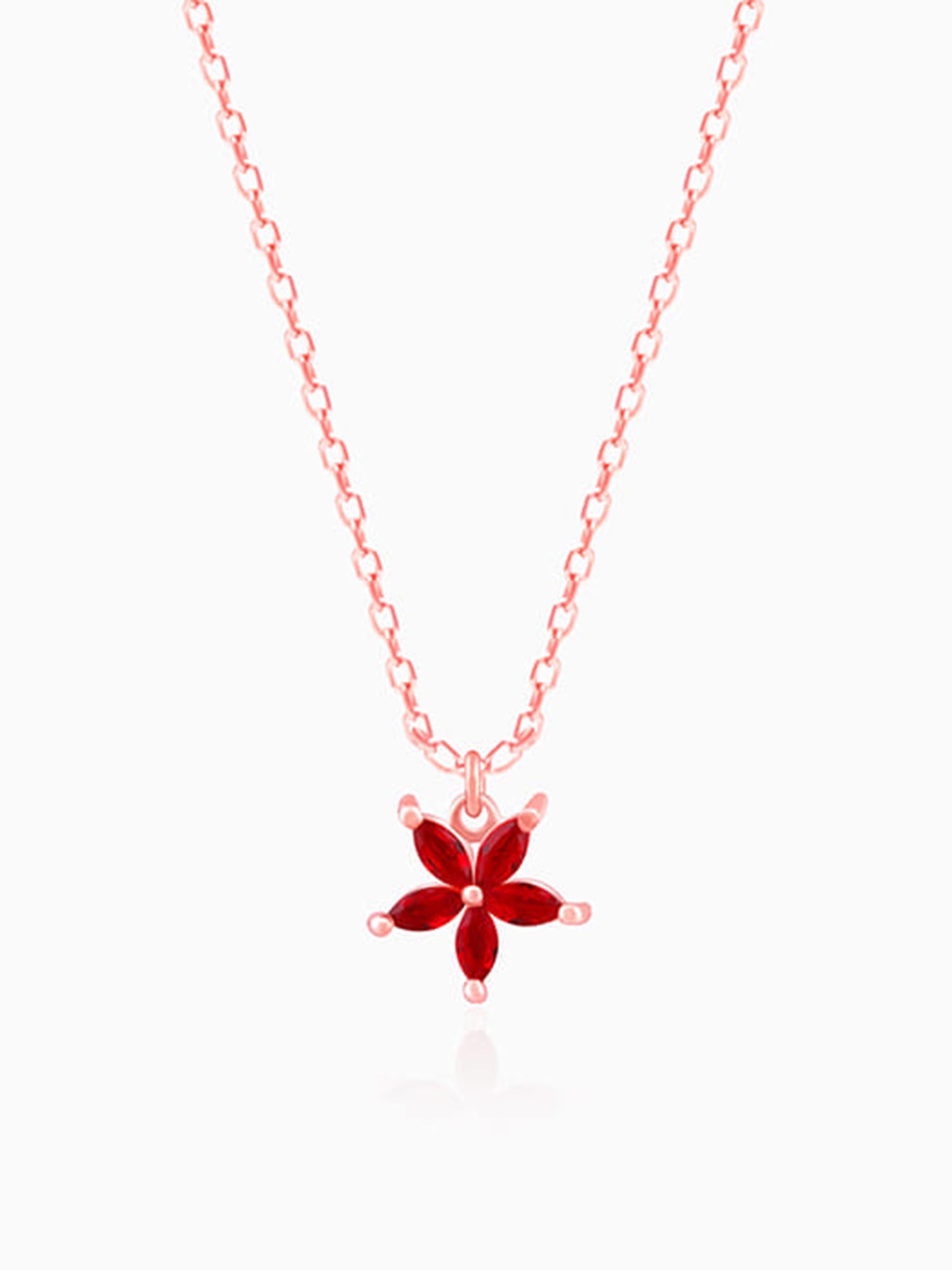 Rose Gold Floral Red Pendant with Link Chain