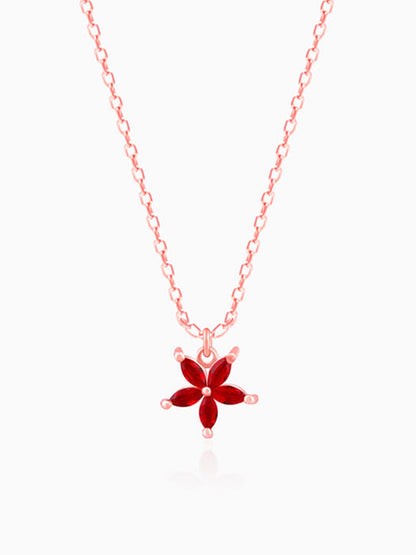 Rose Gold Floral Red Pendant with Link Chain