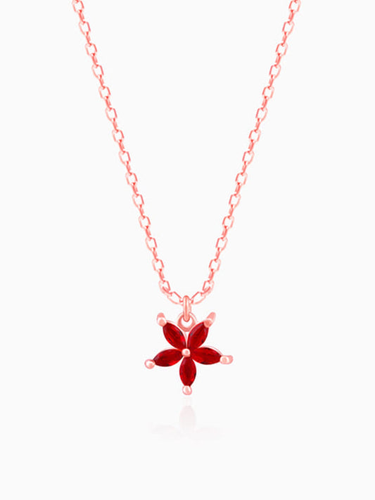 Rose Gold Floral Red Pendant with Link Chain