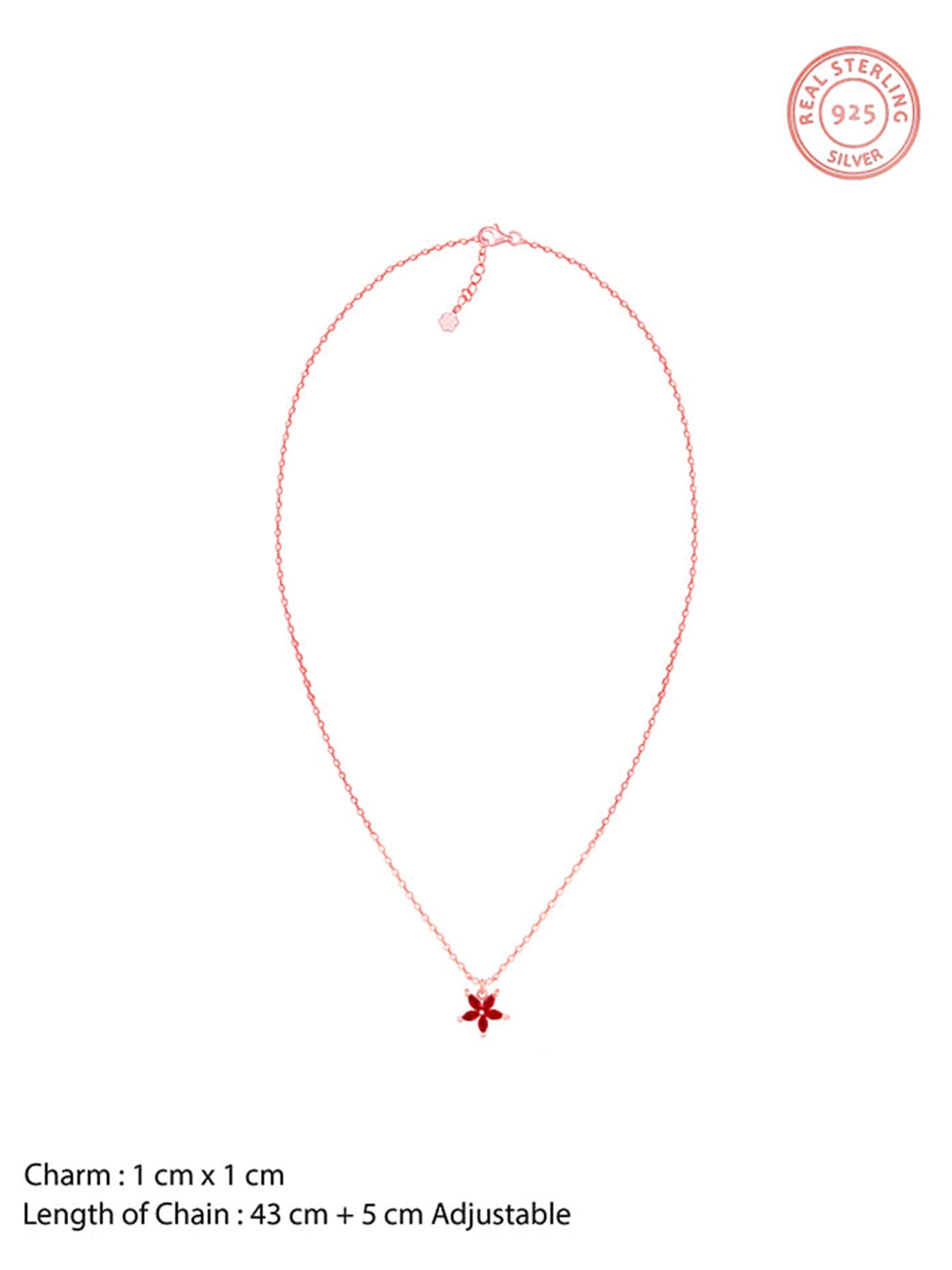 Rose Gold Floral Red Pendant with Link Chain