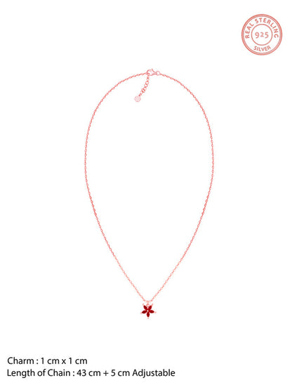 Rose Gold Floral Red Pendant with Link Chain