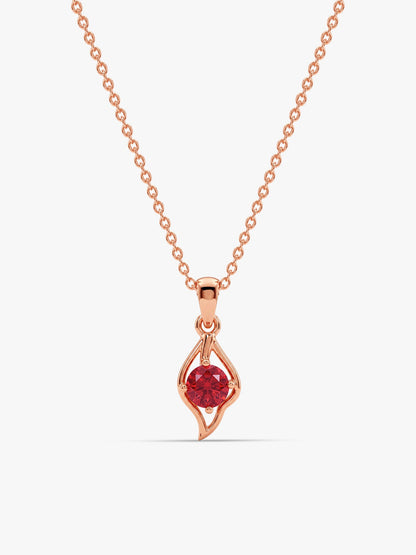 Rose Gold Falling Dew in Red Pendant With Link Chain