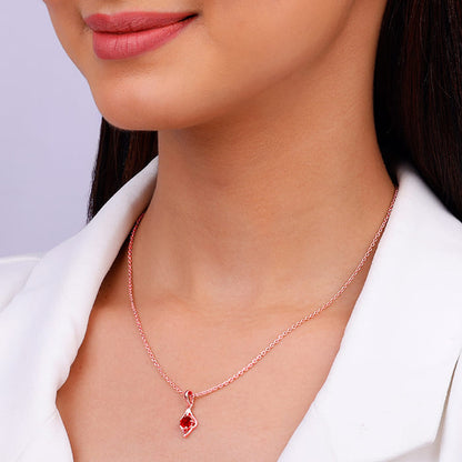 Rose Gold Falling Dew in Red Pendant With Link Chain