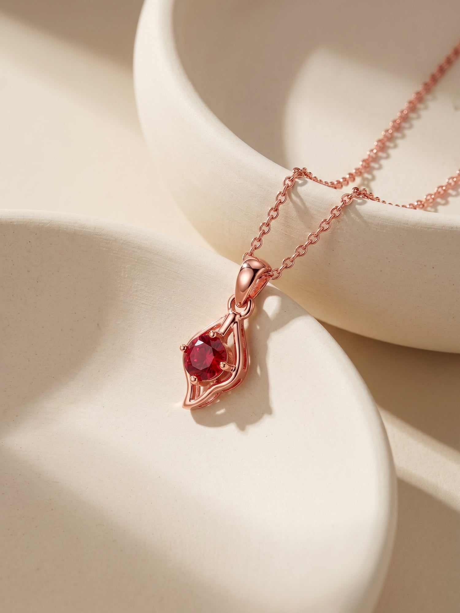Rose Gold Falling Dew in Red Pendant With Link Chain