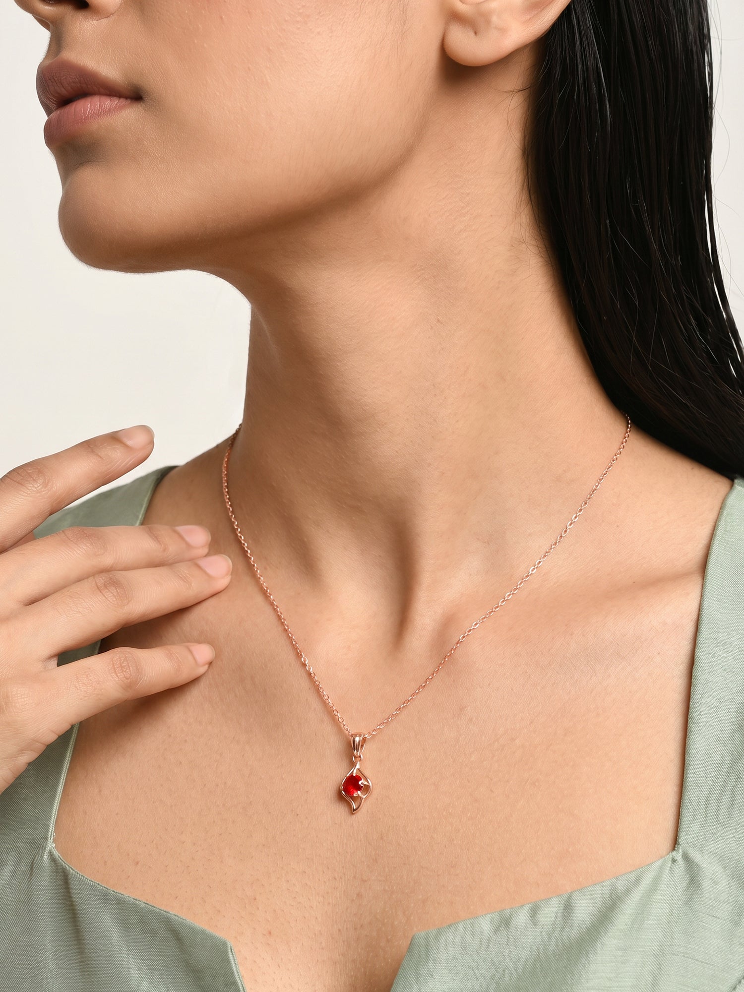 Rose Gold Falling Dew in Red Pendant With Link Chain