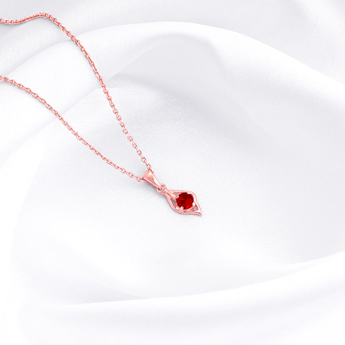 Rose Gold Falling Dew in Red Pendant With Link Chain