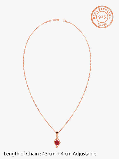 Rose Gold Falling Dew in Red Pendant With Link Chain