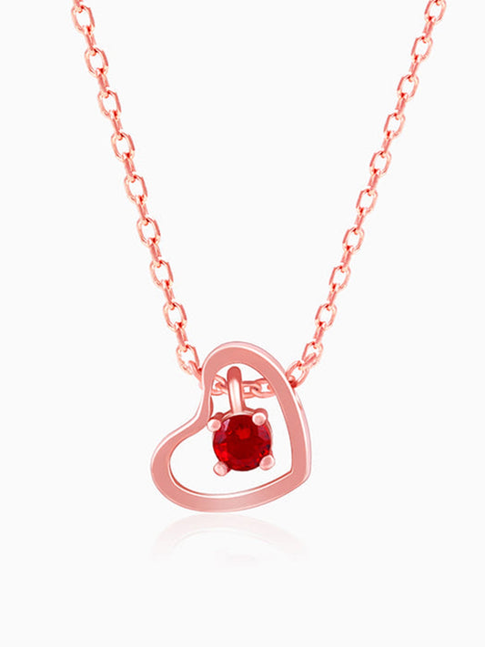 Rose Gold Whole Heart in Red Necklace