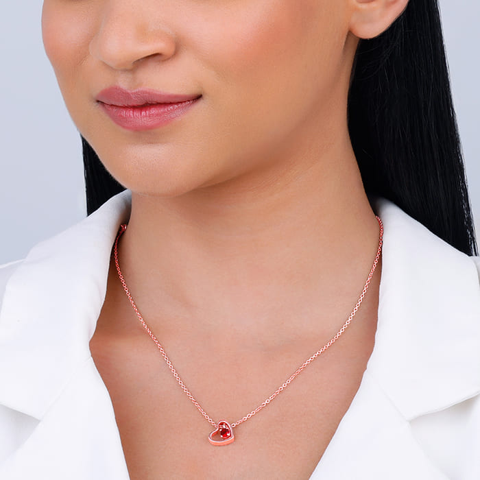 Buy Rose Gold Whole Heart in Red Necklace at Best Price – GIVA