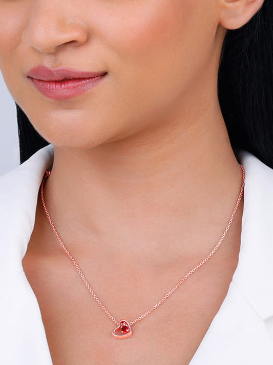 Rose Gold Whole Heart in Red Necklace