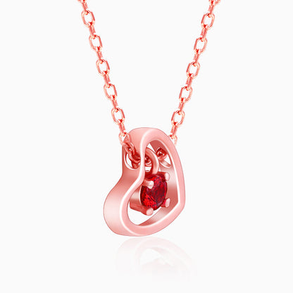 Rose Gold Whole Heart in Red Necklace