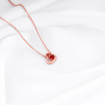 Rose Gold Whole Heart in Red Necklace