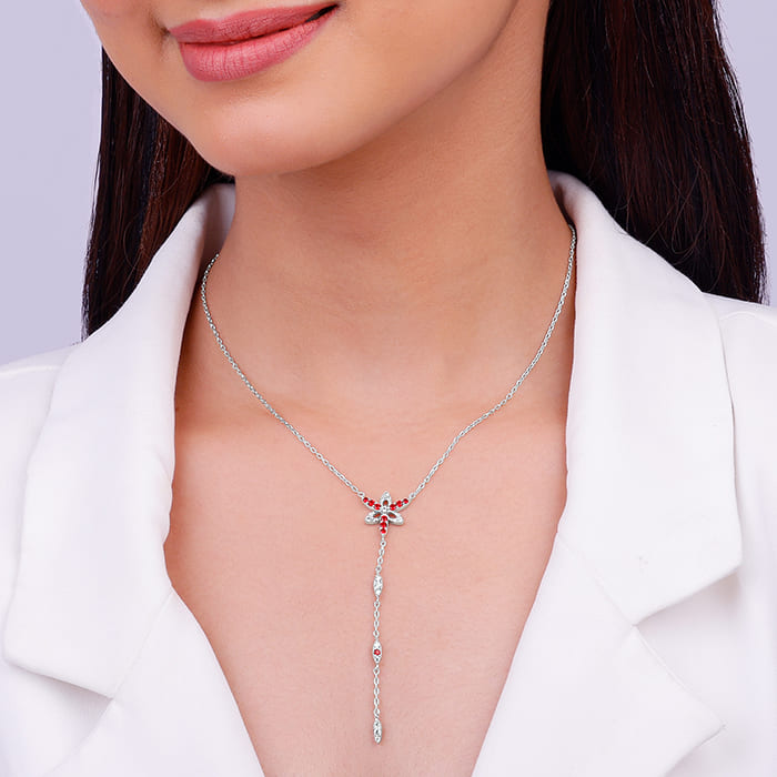 Silver Heart in Heart Lariat Necklace