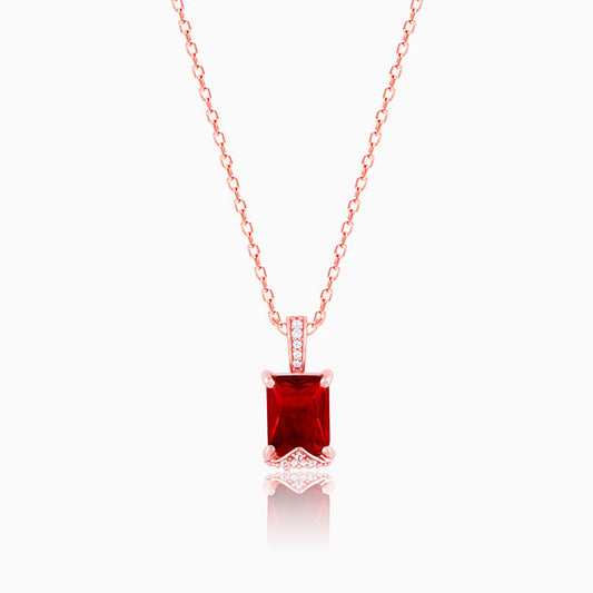 Rose Gold Red Baguette Pendant with Link  Chain