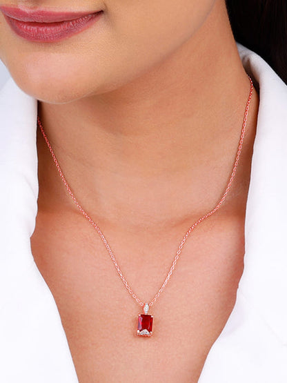 Rose Gold Red Baguette Pendant with Link  Chain
