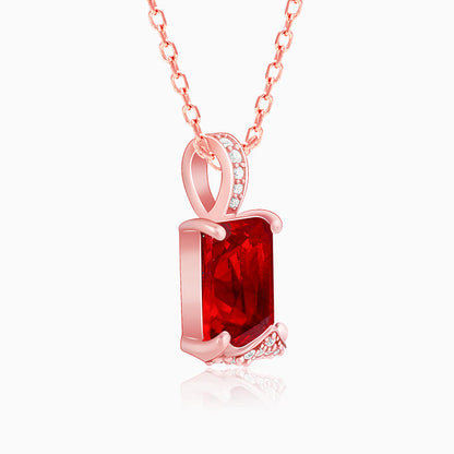 Rose Gold Red Baguette Pendant with Link  Chain