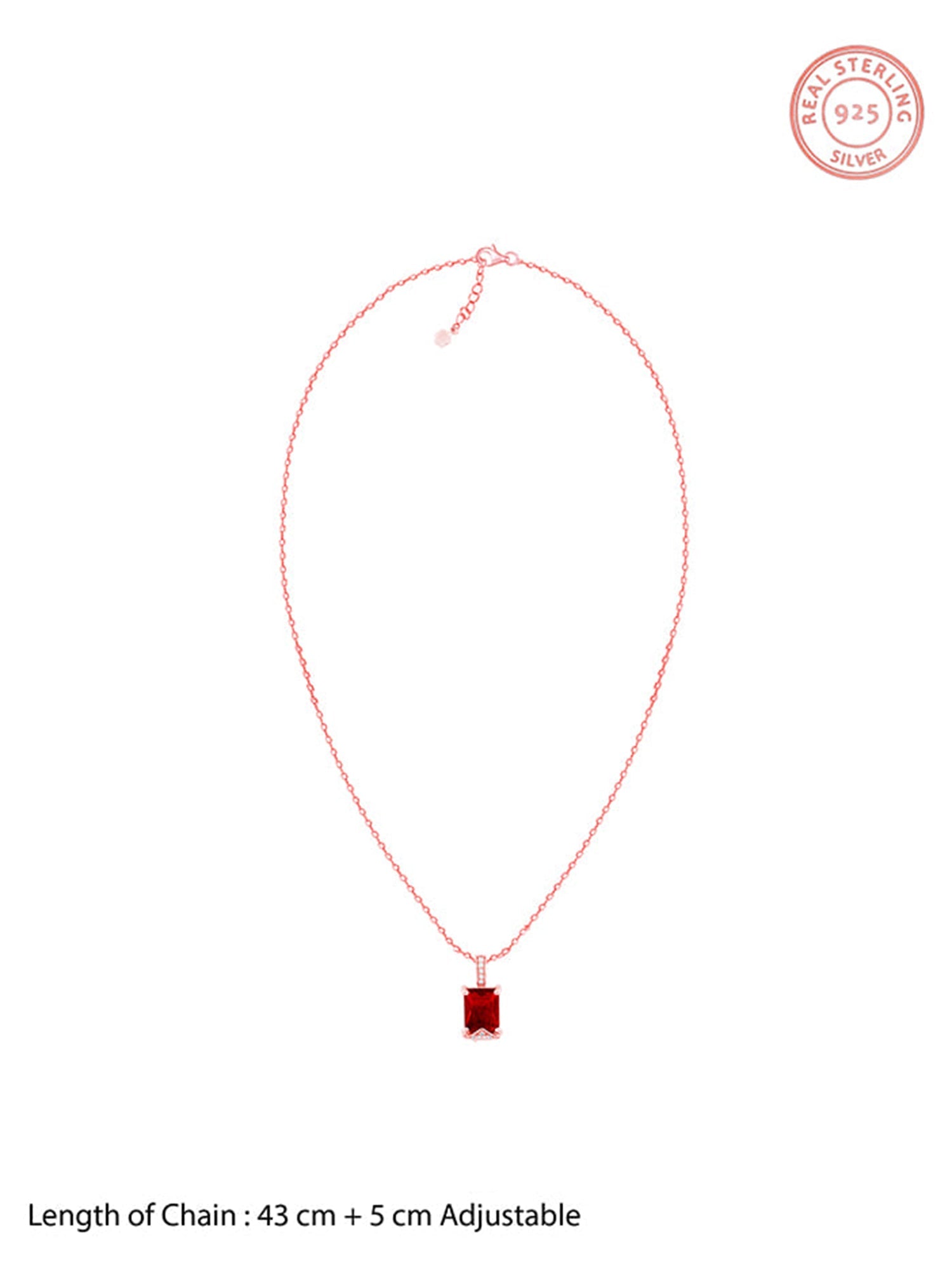 Rose Gold Red Baguette Pendant with Link  Chain