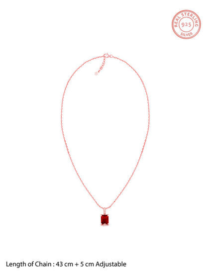 Rose Gold Red Baguette Pendant with Link  Chain