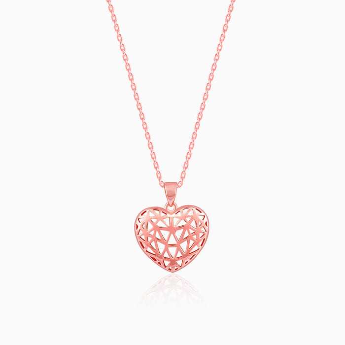 Rose Gold Filigree Heart Pendant with Link Chain - Image 1