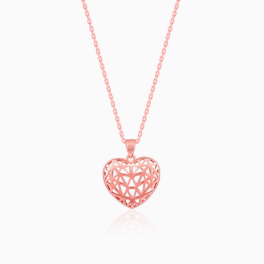 Rose Gold Filigree Heart Pendant with Link Chain